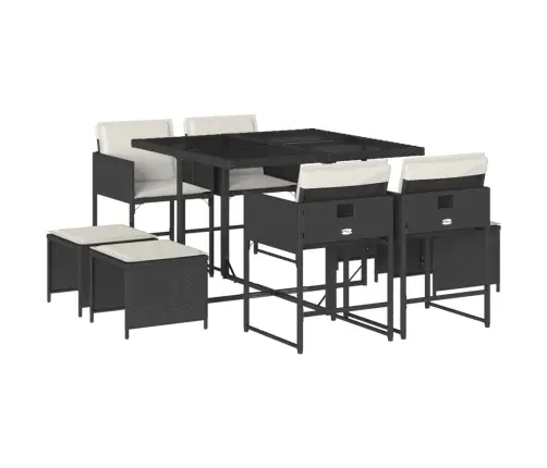 9-Daļīgs Dārza Mēbeļu Komplekts, Matrači, Melns, Pe Rotangpalma Vidaxl