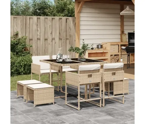 9-Daļīgs Virtuves Mēbeļu Komplekts Ar Matračiem, Pe Rotangpalma Vidaxl