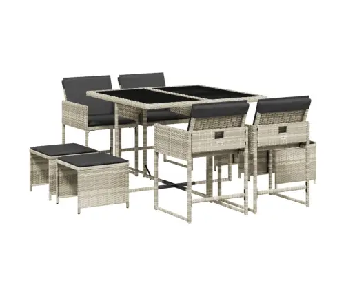 9-Osaline Aiamööbli Komplekt Patjadega, Helehall, Polürotang