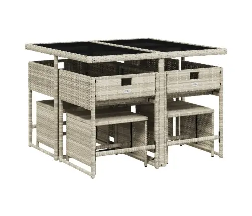 9-Osaline Aiamööbli Komplekt Patjadega, Helehall, Polürotang