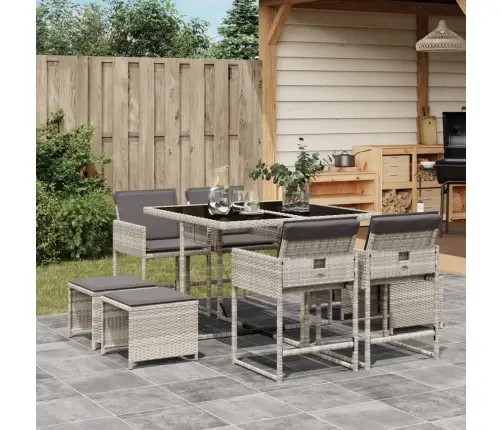 9-Osaline Aiamööbli Komplekt Patjadega, Helehall, Polürotang