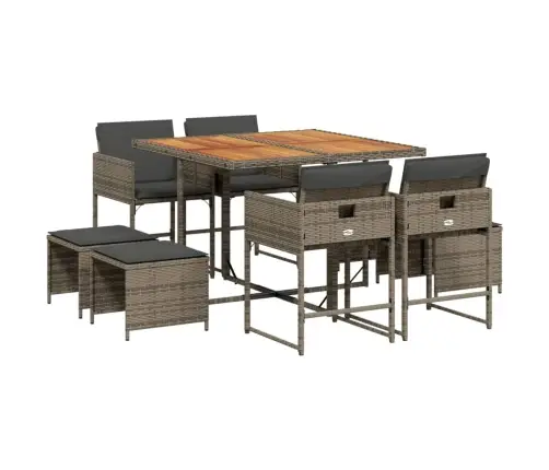 9-Osaline Aiamööbli Komplekt Patjadega, Hall, Polürotang