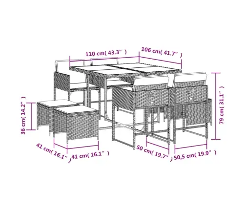 9-Osaline Aiamööbli Komplekt Patjadega, Hall, Polürotang
