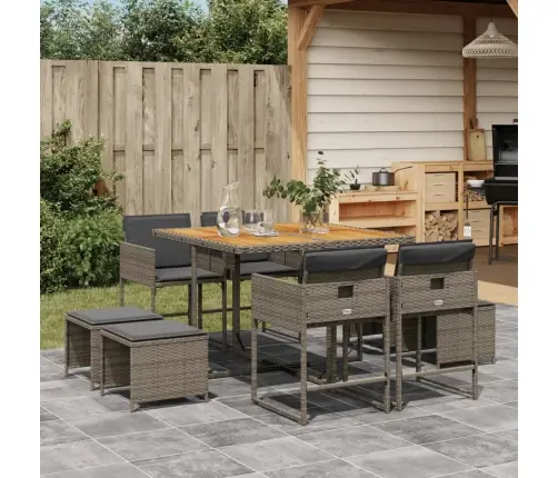 9-Osaline Aiamööbli Komplekt Patjadega, Hall, Polürotang