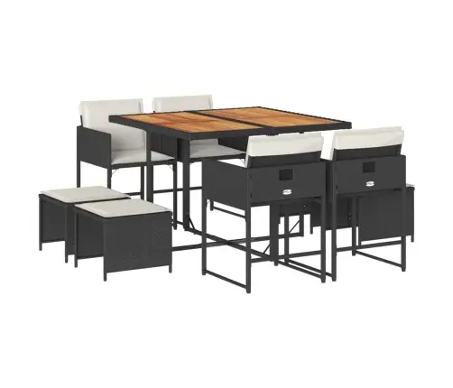 Sodo Komplektas Su Pagalvėlėmis, 9 Dalių, Juodas, Poliratanas