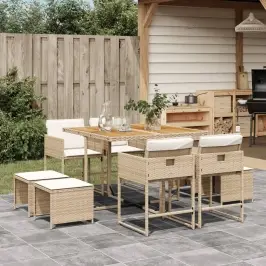 9-Osaline Aiamööbli Komplekt Patjadega, Beež, Polürotang