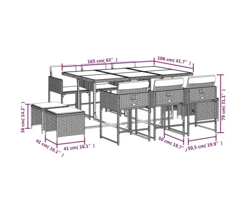 11-Daļīgs Dārza Mēbeļu Komplekts Ar Matračiem, Pe Rotangpalma Vidaxl