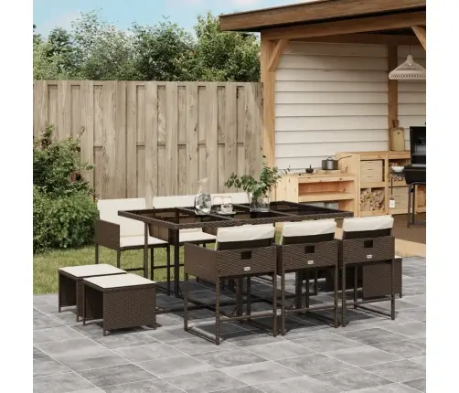 11-Daļīgs Dārza Mēbeļu Komplekts, Matrači, Brūna Pe Rotangpalma Vidaxl