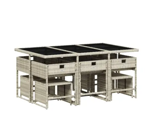 11-Daļīgs Dārza Mēbeļu Komplekts Ar Matračiem, Gaiši Pelēka Pe Vidaxl