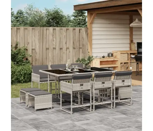 11-Daļīgs Dārza Mēbeļu Komplekts Ar Matračiem, Gaiši Pelēka Pe Vidaxl