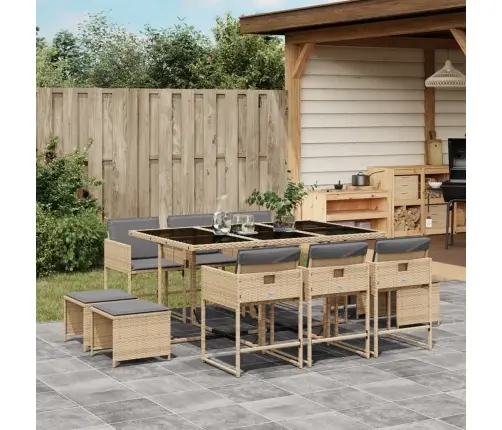 11-Daļīgs Virtuves Mēbeļu Komplekts Ar Matračiem,Pe Rotangpalma Vidaxl