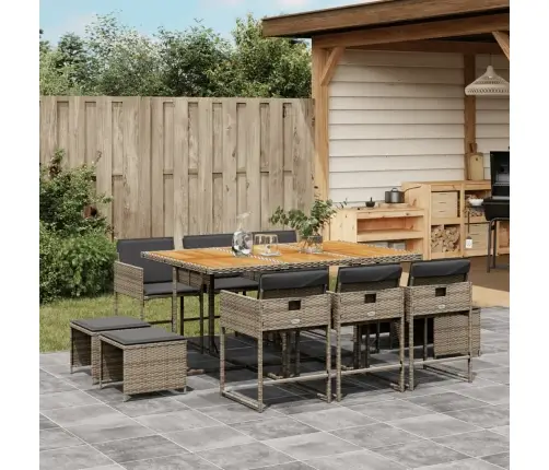 11-Daļīgs Dārza Mēbeļu Komplekts Ar Matračiem, Pe Rotangpalma Vidaxl