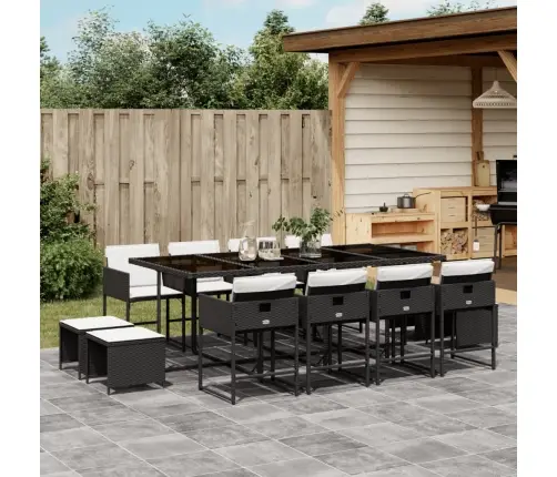 13-Daļīgs Dārza Mēbeļu Komplekts Ar Matračiem, Melns Pe Vidaxl