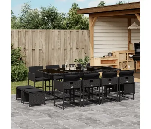 13-Daļīgs Dārza Mēbeļu Komplekts Ar Matračiem, Melns Pe Vidaxl