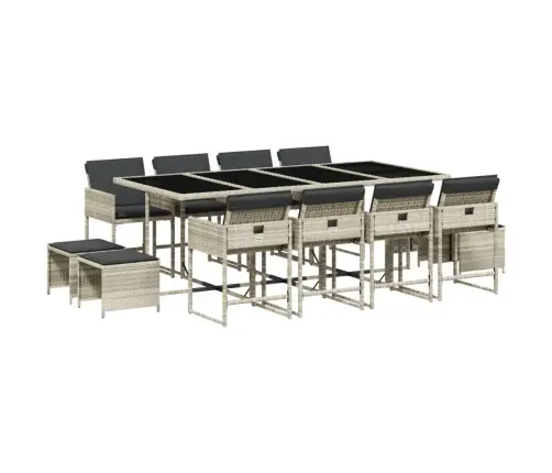 Sodo Komplektas Su Pagalvėlėmis, 13 Dalių, Pilkas, Poliratanas