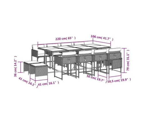 13-Daļīgs Dārza Mēbeļu Komplekts Ar Matračiem, Melns Pe Vidaxl