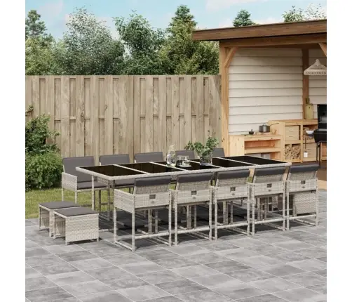 15-Daļīgs Dārza Mēbeļu Komplekts Ar Matračiem, Gaiši Pelēka Pe Vidaxl