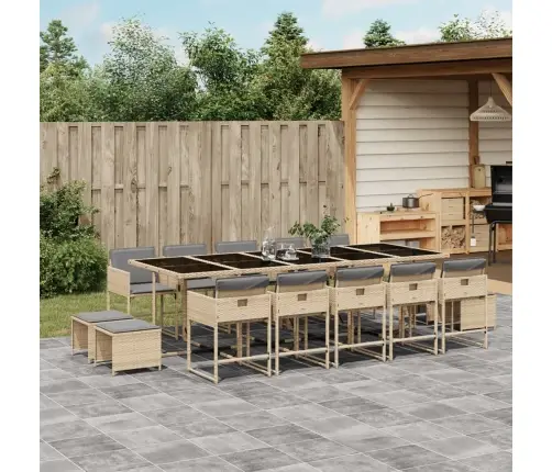 15-Daļīgs Virtuves Mēbeļu Komplekts Ar Matračiem,Pe Rotangpalma Vidaxl