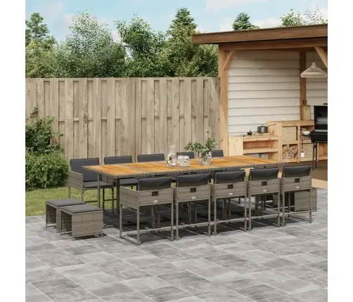 Sodo Komplektas Su Pagalvėlėmis, 15 Dalių, Pilkas, Poliratanas