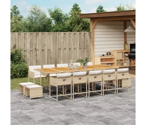 15-Daļīgs Dārza Mēbeļu Komplekts, Matrači, Bēša Pe Rotangpalma Vidaxl