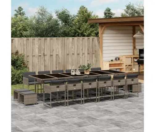 17-Daļīgs Dārza Mēbeļu Komplekts Ar Matračiem, Pelēks Pe Vidaxl