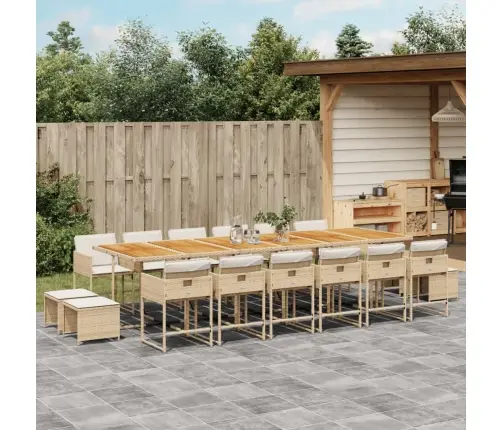 17-Osaline Aia Söögimööbli Komplekt Patjadega, Beež, Rotang