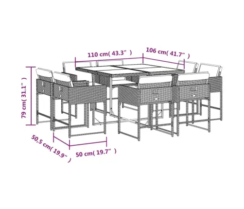 9-Osaline Aiamööbli Komplekt Patjadega, Must, Polürotang