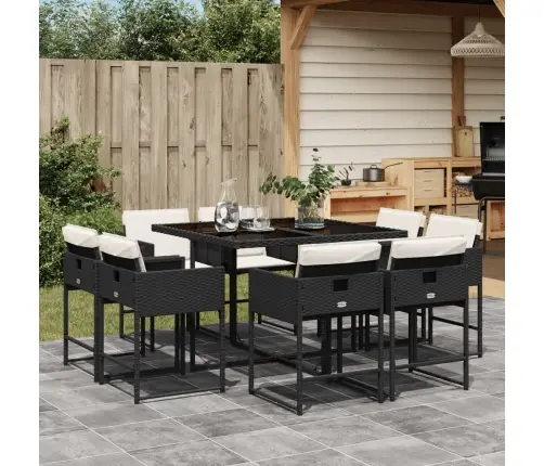 9-Osaline Aiamööbli Komplekt Patjadega, Must, Polürotang