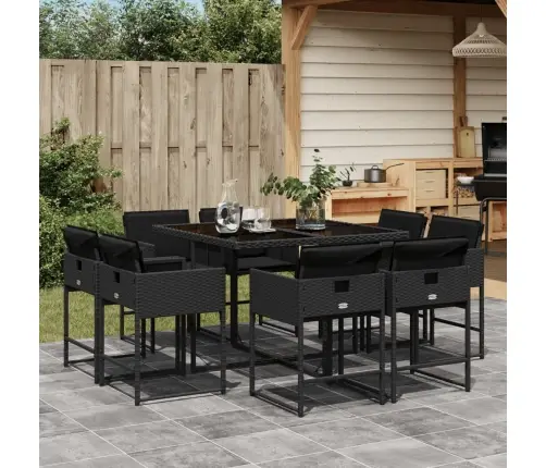 9-Daļīgs Dārza Mēbeļu Komplekts, Matrači, Melns, Pe Rotangpalma Vidaxl