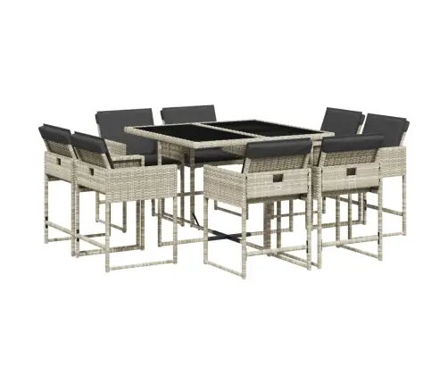 Sodo Komplektas Su Pagalvėlėmis, 9 Dalių, Pilkas, Poliratanas