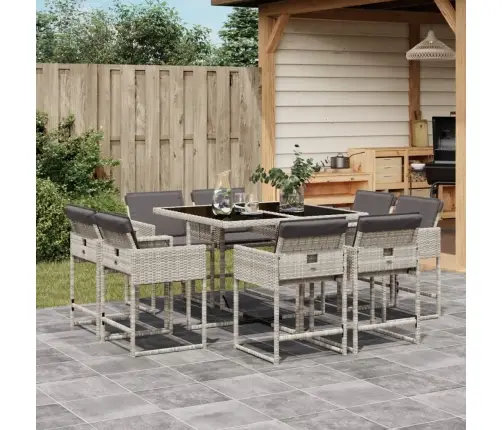 Sodo Komplektas Su Pagalvėlėmis, 9 Dalių, Pilkas, Poliratanas