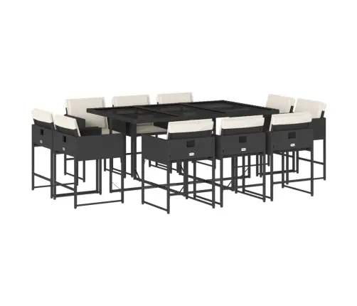 11-Daļīgs Dārza Mēbeļu Komplekts, Matrači, Melna Pe Rotangpalma Vidaxl