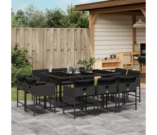 Sodo Komplektas Su Pagalvėlėmis, 11 Dalių, Juodas, Poliratanas