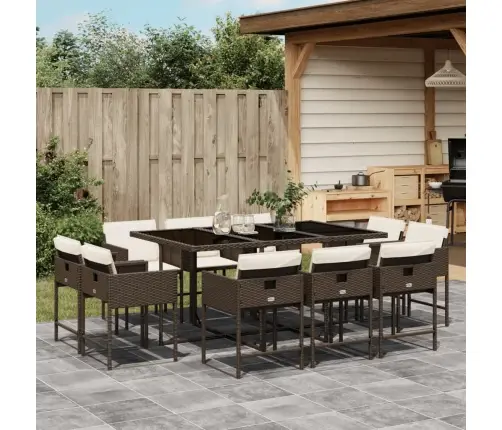 11-Osaline Aia Söögimööbli Komplekt Patjadega, Pruun, Pe-Rotang