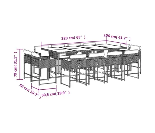 13-Daļīgs Dārza Mēbeļu Komplekts Ar Matračiem, Melns Pe Vidaxl