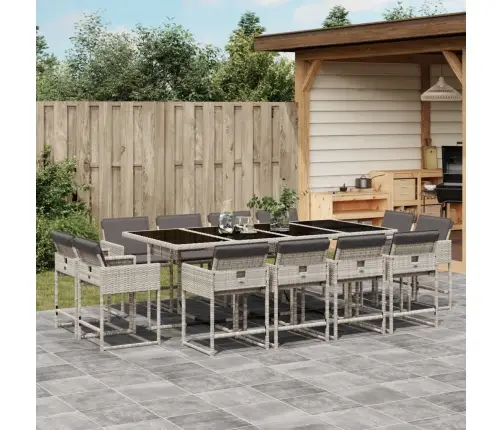 13-Daļīgs Dārza Mēbeļu Komplekts Ar Matračiem, Gaiši Pelēka Pe Vidaxl