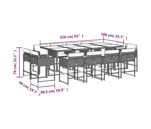 13-Daļīgs Dārza Mēbeļu Komplekts Ar Matračiem, Melns Pe Vidaxl