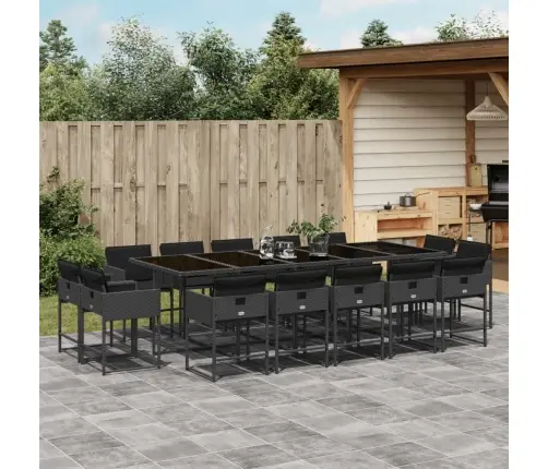 15-Daļīgs Dārza Mēbeļu Komplekts Ar Matračiem, Melns Pe Vidaxl