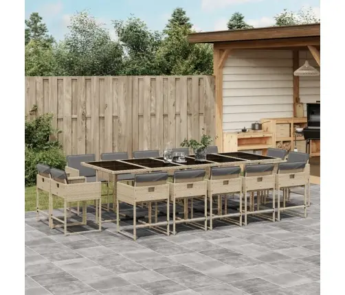 15-Daļīgs Virtuves Mēbeļu Komplekts Ar Matračiem,Pe Rotangpalma Vidaxl