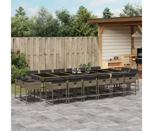 17-Daļīgs Dārza Mēbeļu Komplekts Ar Matračiem, Pelēks Pe Vidaxl