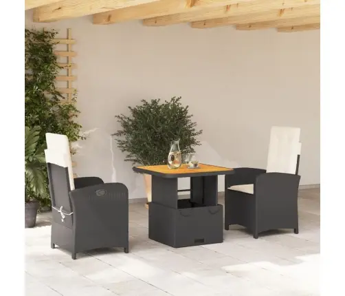 Sodo Komplektas Su Pagalvėlėmis, 3 Dalių, Juodas, Poliratanas