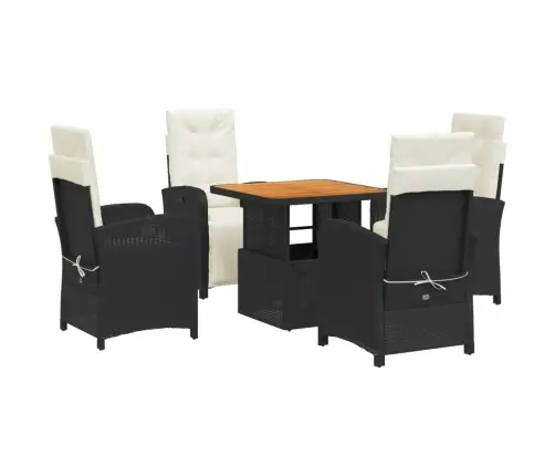 5-Daļīgs Dārza Mēbeļu Komplekts, Matrači, Melna Pe  Rotangpalma Vidaxl