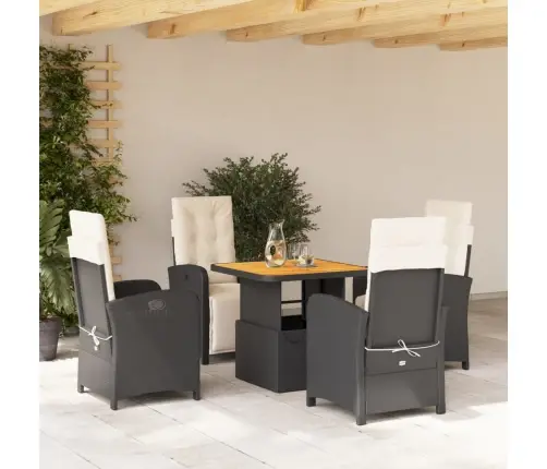 5-Daļīgs Dārza Mēbeļu Komplekts, Matrači, Melna Pe  Rotangpalma Vidaxl