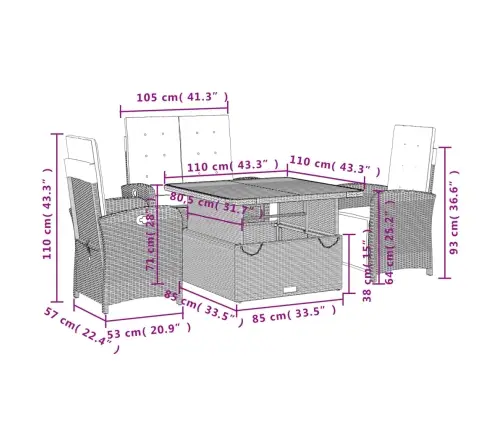 4-Osaline Aiamööbli Komplekt Patjadega, Must, Polürotang