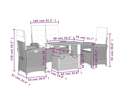 4-Daļīgs Dārza Virtuves Mēbeļu Komplekts, Melna Pe Rotangpalma Vidaxl
