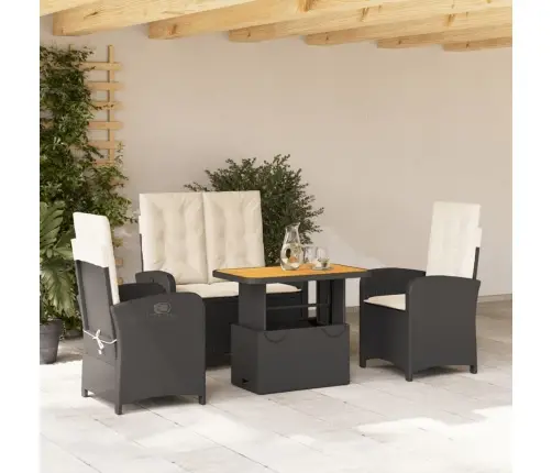 4-Daļīgs Dārza Virtuves Mēbeļu Komplekts, Melna Pe Rotangpalma Vidaxl