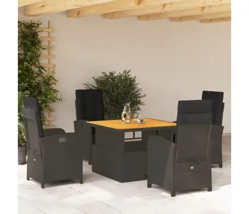 5-Daļīgs Dārza Mēbeļu Komplekts, Matrači, Melna Pe  Rotangpalma Vidaxl