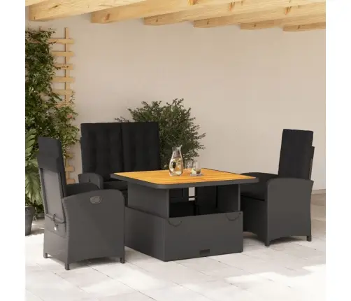 4-Osaline Aiamööbli Komplekt Patjadega, Must, Polürotang