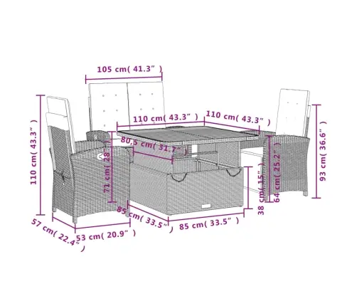 4-Osaline Aiamööbli Komplekt Patjadega, Must, Polürotang