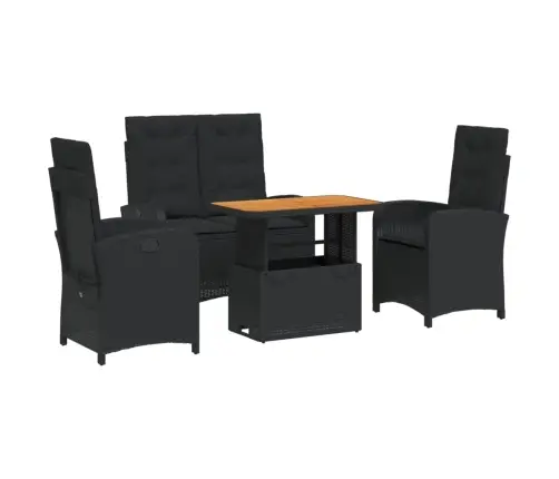 4-Daļīgs Dārza Virtuves Mēbeļu Komplekts, Melna Pe Rotangpalma Vidaxl